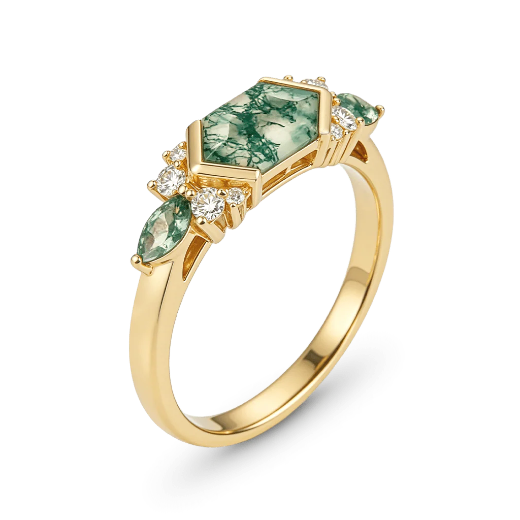 Gnoce Bague longue hexagonale Agate Mousse de fiançailles - Image 4