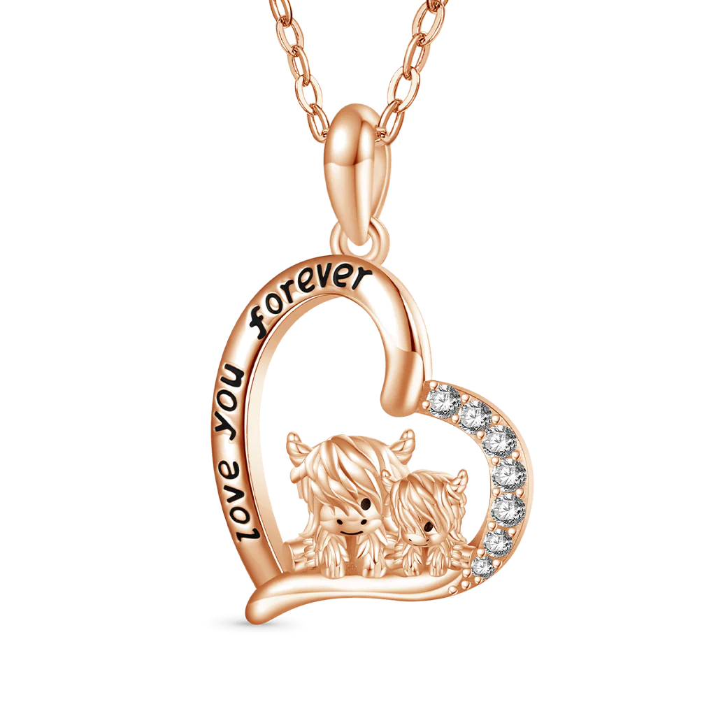 Gnoce Je t'aime pour toujours collier vache des Highlands Alliage argent plaqué platine