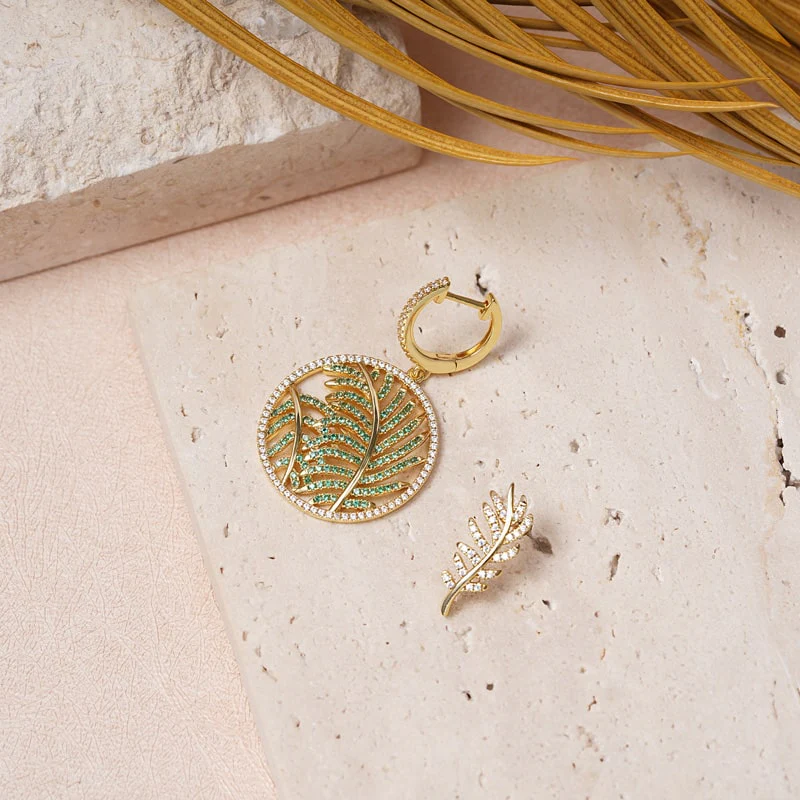 Gnoce Ensemble de Boucles d'Oreilles Pendantes en Feuille Alliage argent plaqué platine - Image 2