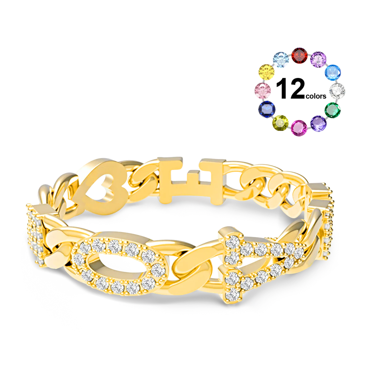 Gnoce Bague lettre chaîne gourmette diamant pierre de naissance personnalisée bijou amitié