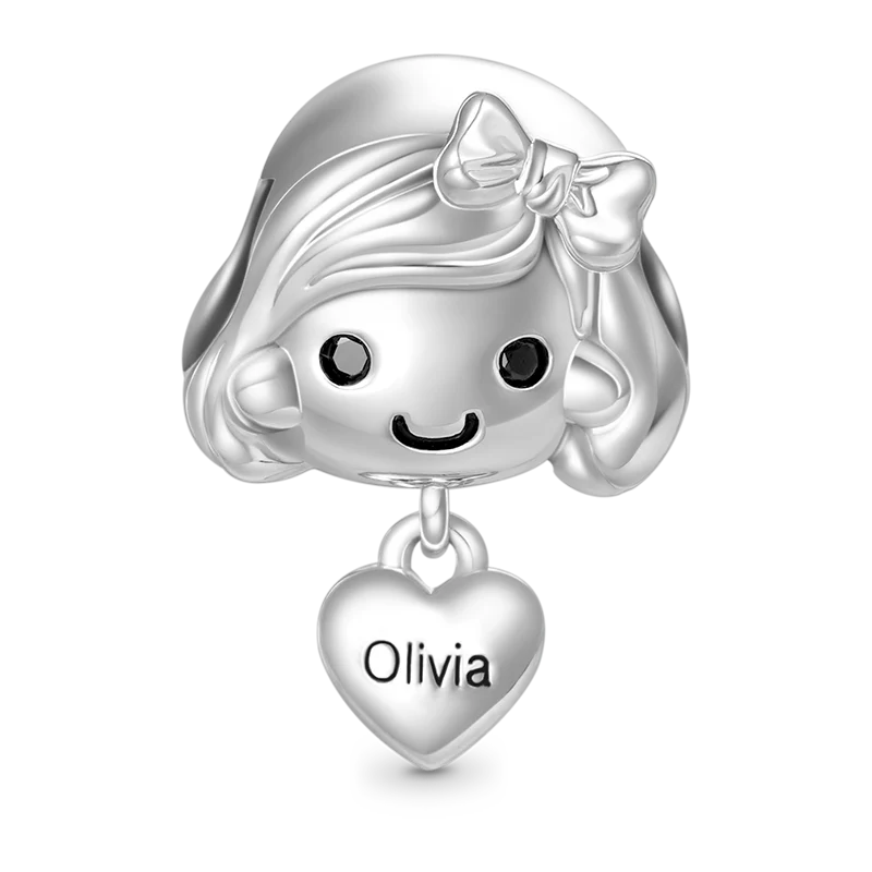 Gnoce Petit Fille Amour Charm Gravable Alliage argent plaqué platine - Image 3
