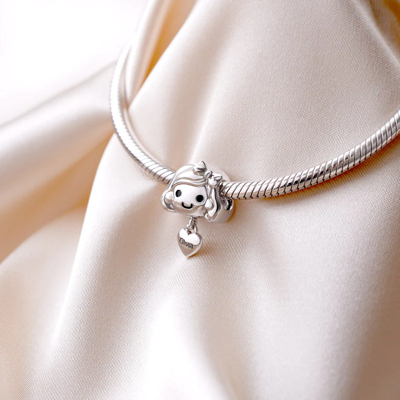 Gnoce Petit Fille Amour Charm Gravable Alliage argent plaqué platine - Image 4
