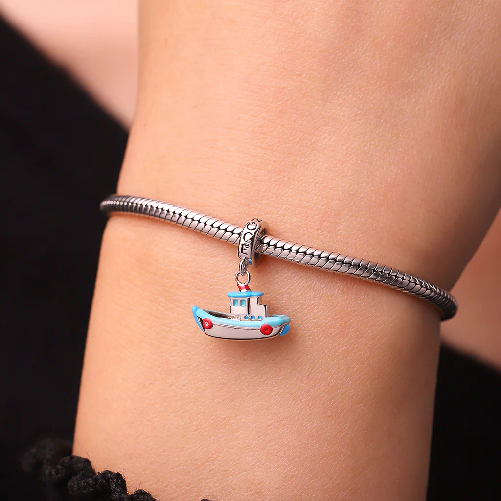 Gnoce Charme de bateau de pêche miniature Alliage argent plaqué platine - Image 6