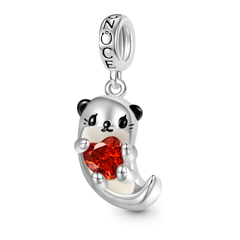 Gnoce Charm gem cœur étreintes loutre adorable Alliage argent plaqué platine