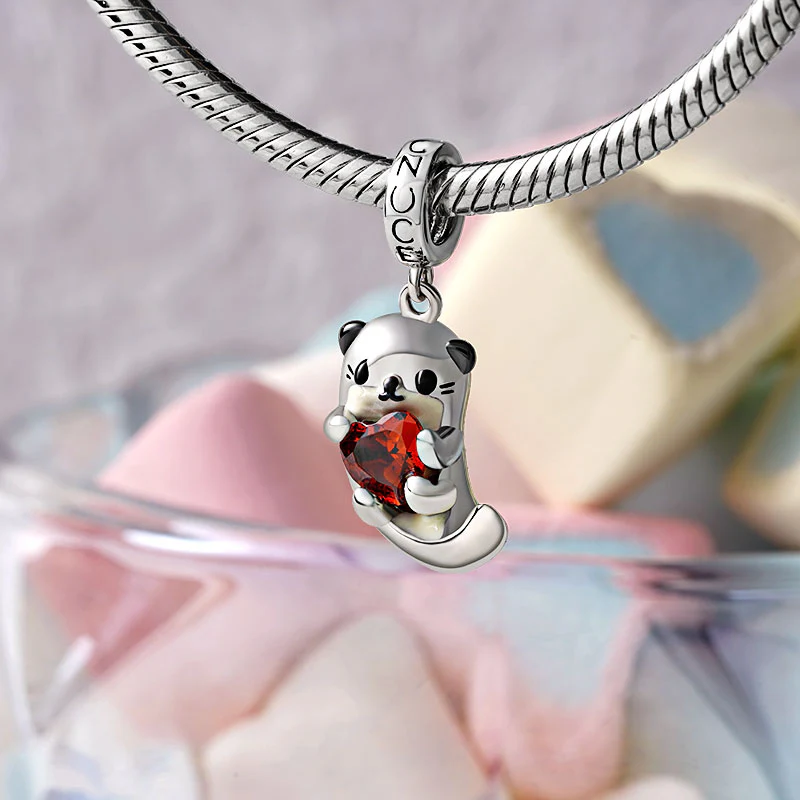 Gnoce Charm gem cœur étreintes loutre adorable Alliage argent plaqué platine - Image 3