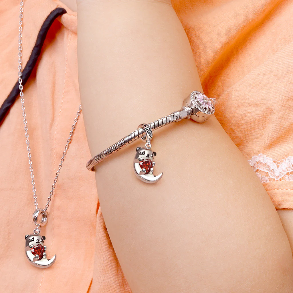 Gnoce Charm gem cœur étreintes loutre adorable Alliage argent plaqué platine - Image 5