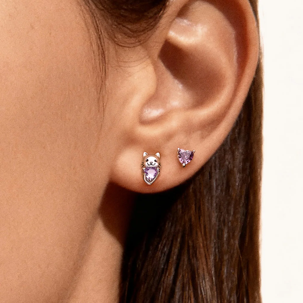 Gnoce Boucles d'oreilles clous Amour Étreinte Chat - Image 2