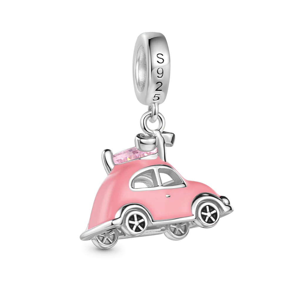 Gnoce Charm cœur de voiture rose Alliage argent plaqué platine - Image 5
