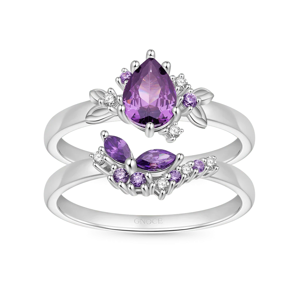 Gnoce Bagues papillon en zircon violet Alliage argent plaqué platine