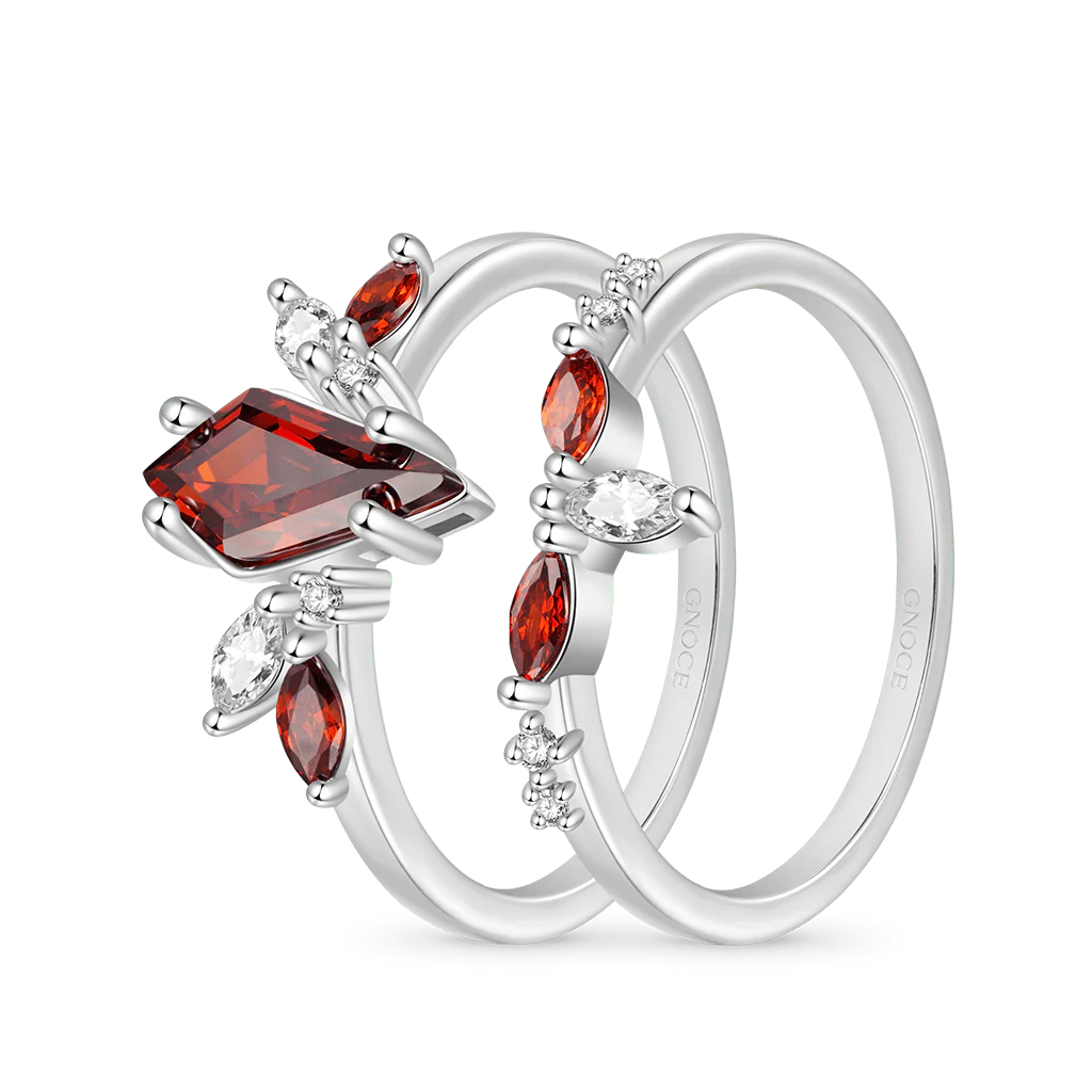 Gnoce Bagues cerf-volant en grenat rouge Alliage argent plaqué platine - Image 2