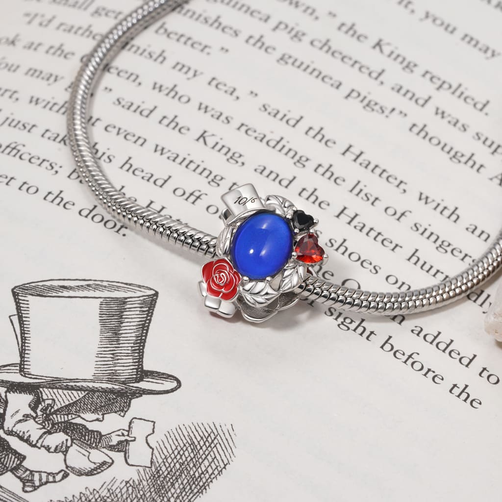 Gnoce Charme d'humeur magique rose rouge Chapeau de fou Alliage argent plaqué platine - Image 4