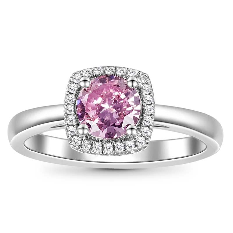 Gnoce Bague de promesse ronde taillée scintillante rose Alliage argent plaqué platine
