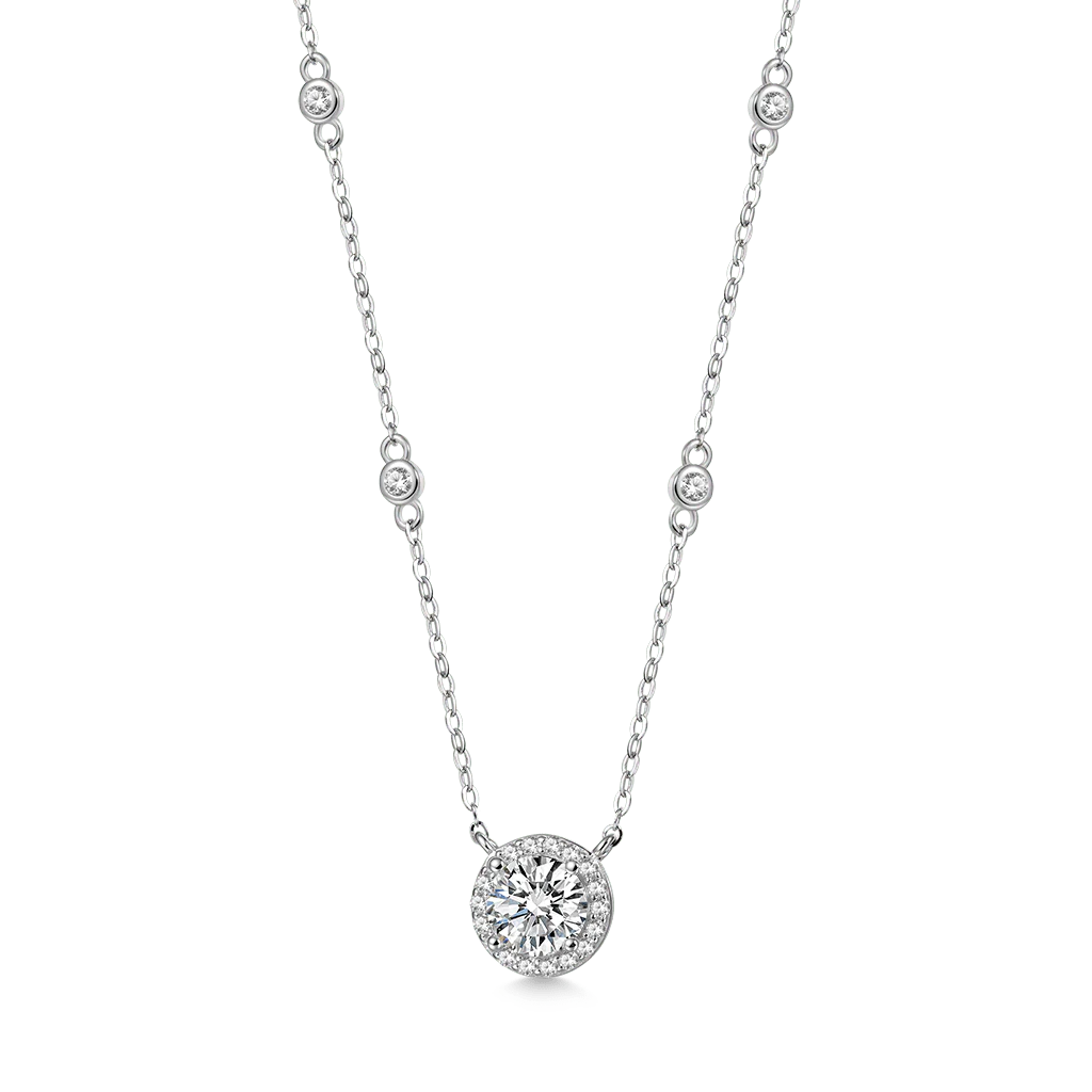 Gnoce Collier Station Cadre Moissanite Rond Alliage argent plaqué platine