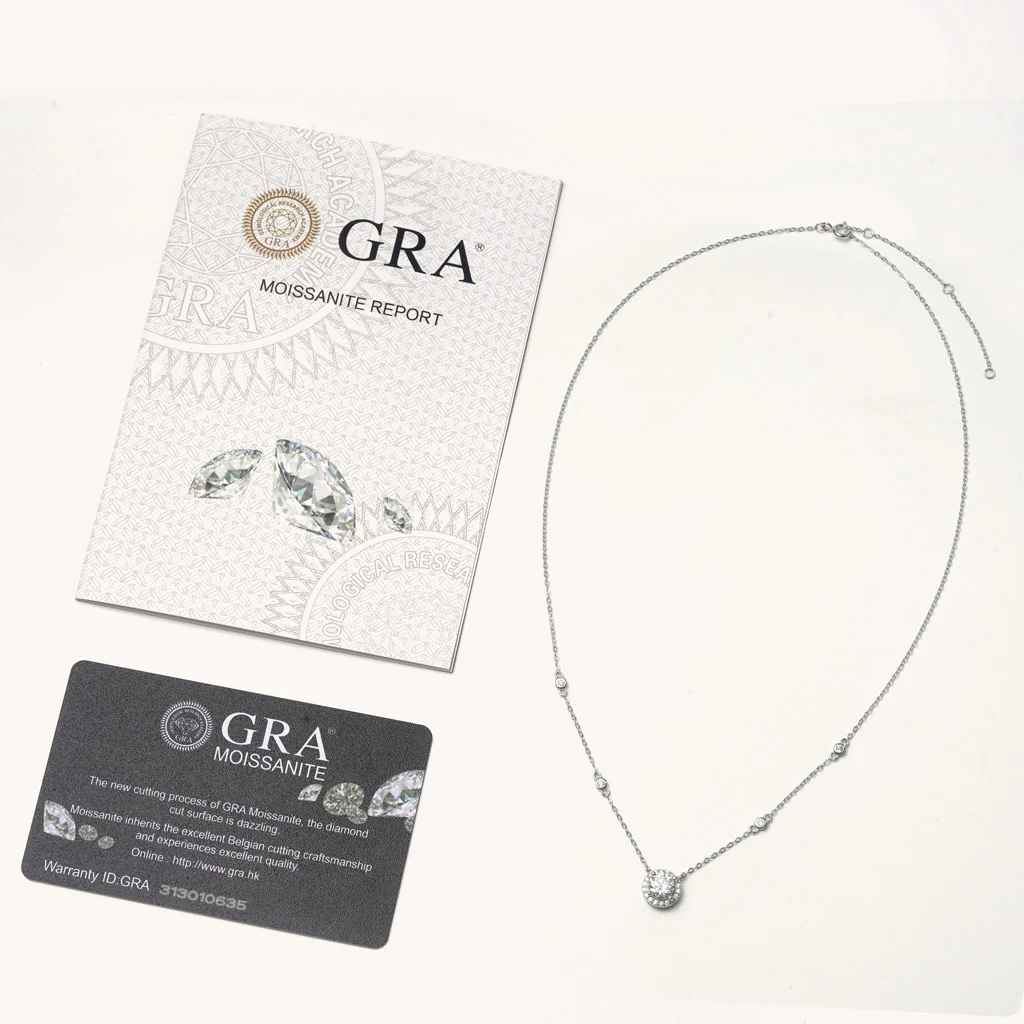 Gnoce Collier Station Cadre Moissanite Rond Alliage argent plaqué platine - Image 3