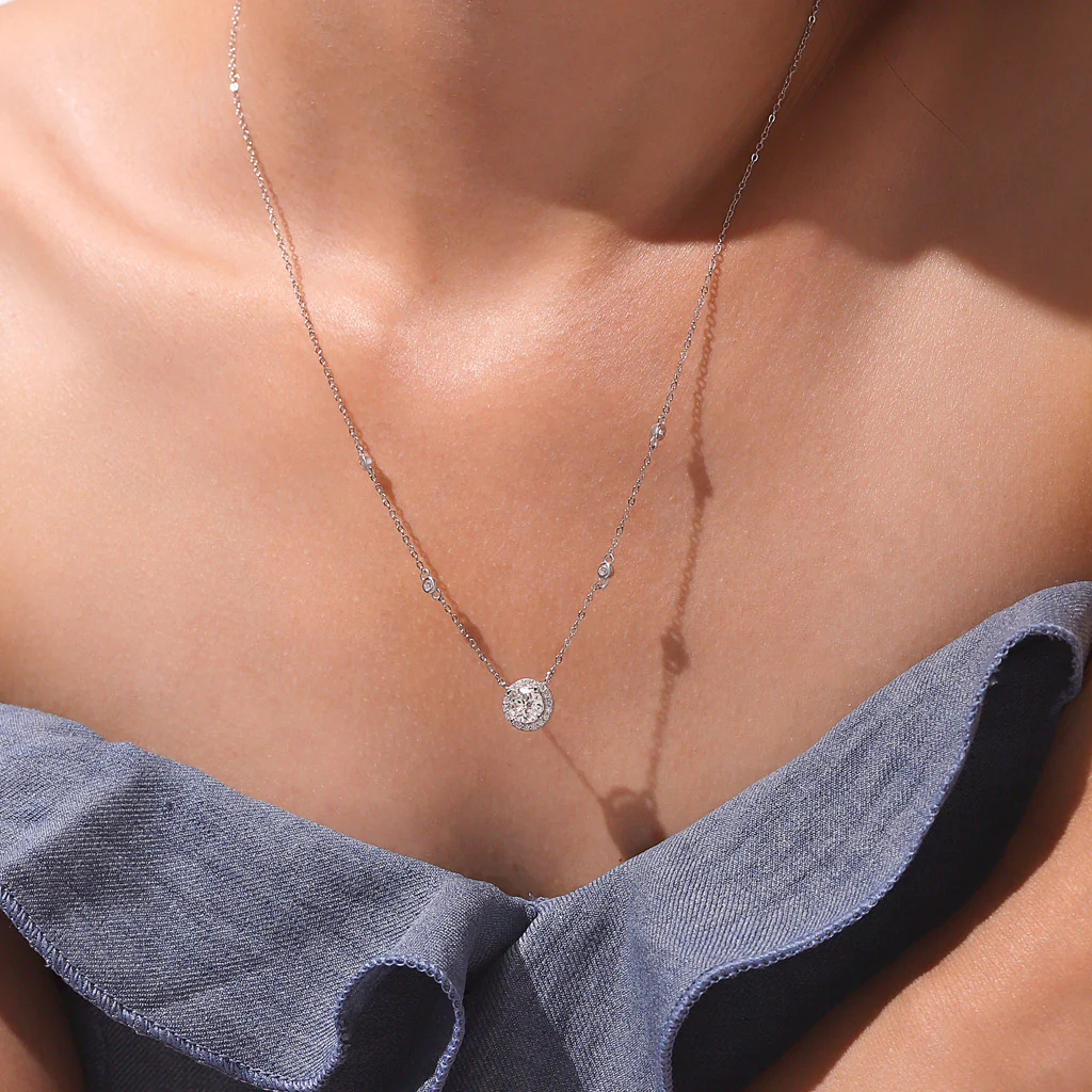 Gnoce Collier Station Cadre Moissanite Rond Alliage argent plaqué platine - Image 6