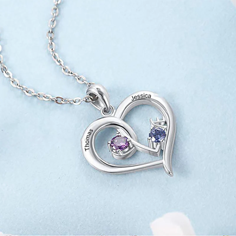 Gnoce Collier Cœur Entrelacé Simple en Pierre de Naissance - Image 5