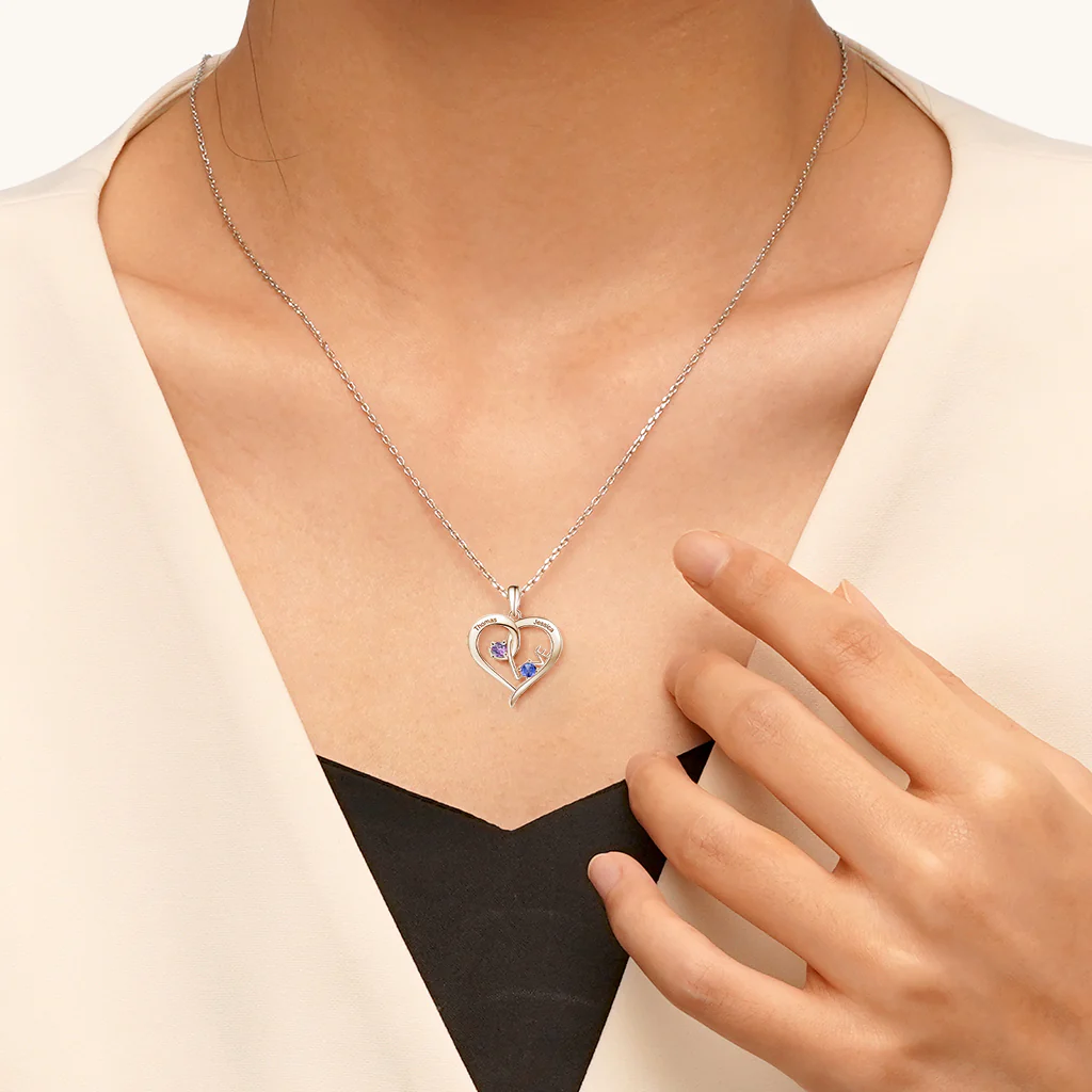 Gnoce Collier Cœur Entrelacé Simple en Pierre de Naissance - Image 7