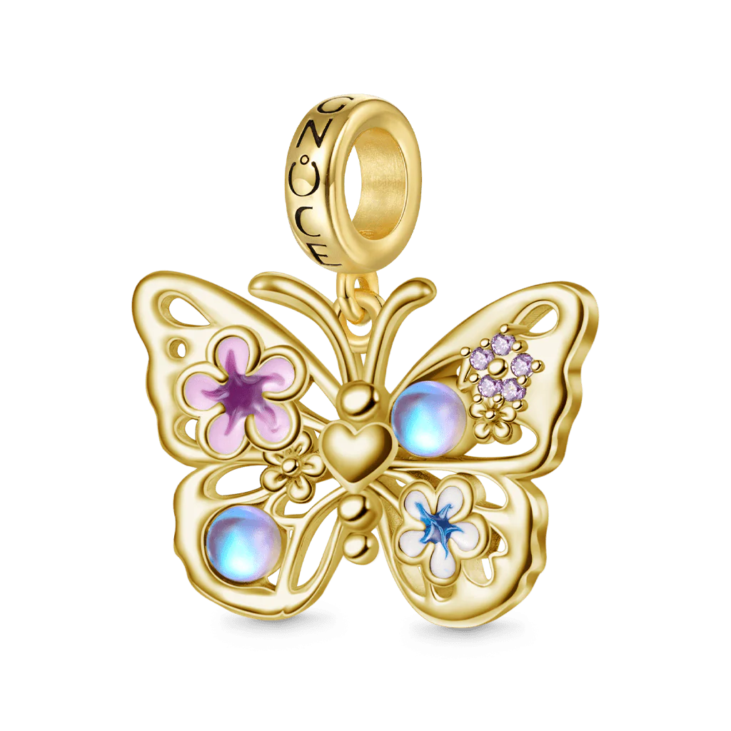 Gnoce Charm Pierre de Lune Papillon Volant Alliage argent plaqué platine