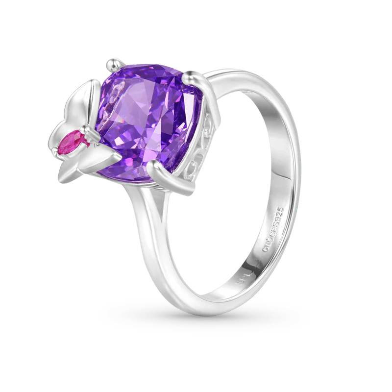 Gnoce Bague de promesse papillon carré violet Alliage argent plaqué platine - Image 2