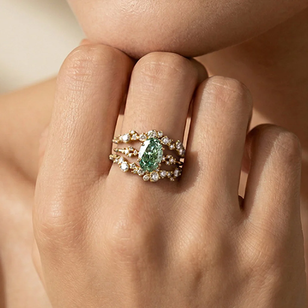Gonce Bague de fiançailles set ovale coupe brillant étoilé - Image 2