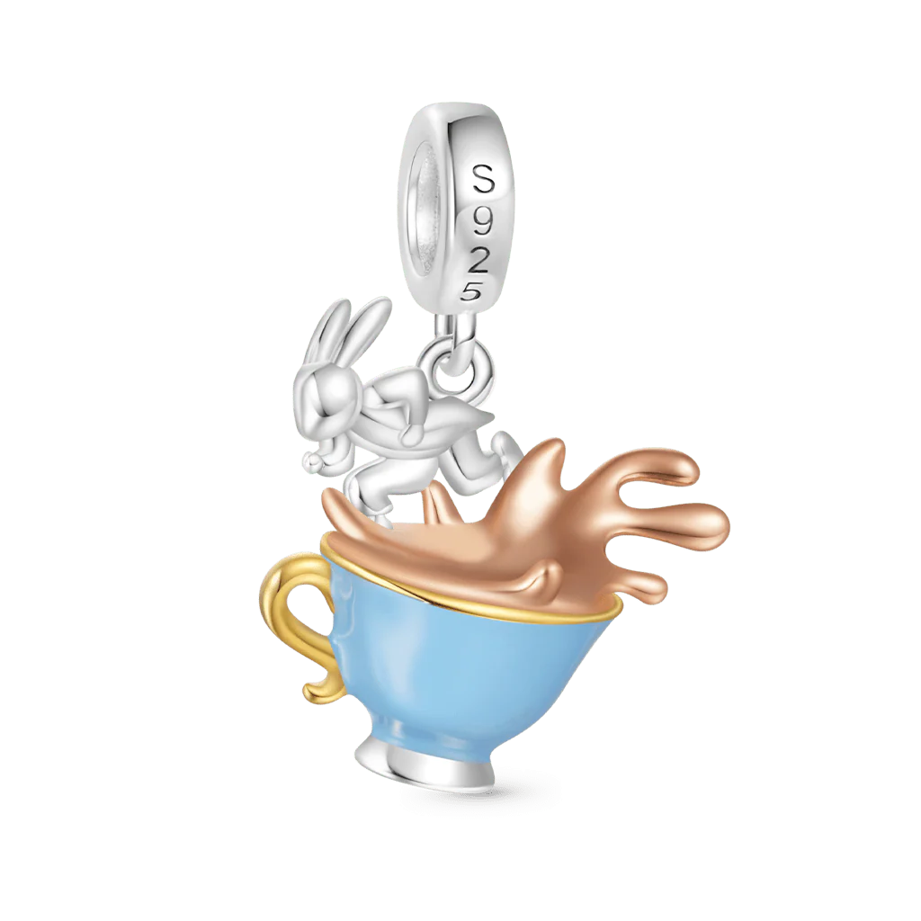 Gnoce Pendentif Lapin Tasse de Thé d'Alice aux Pays des Merveilles Alliage argent plaqué platine - Image 2