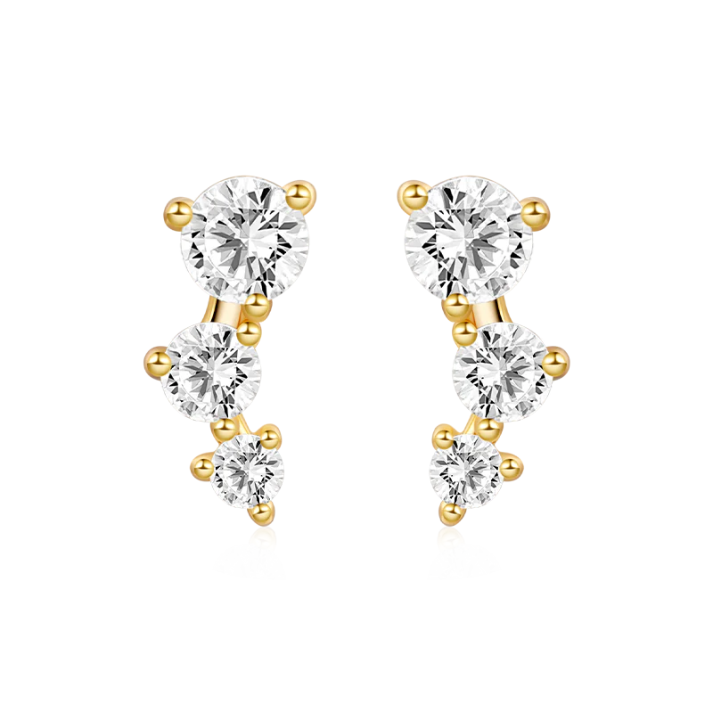 Gnoce Boucles d'oreilles à trois pierres Alliage argent plaqué platine