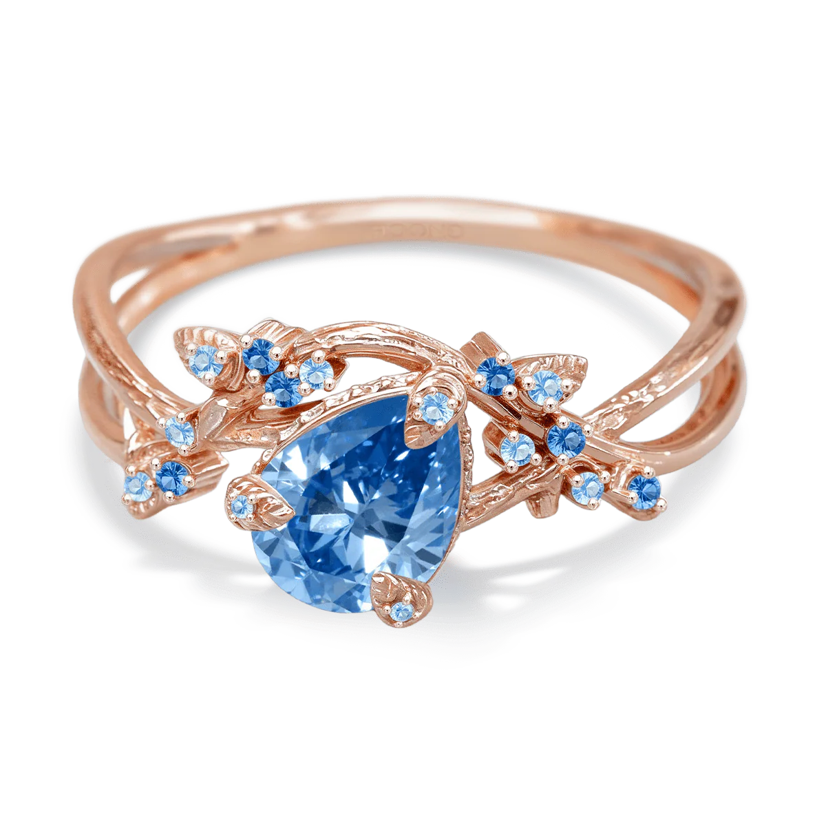 Gnoce Bague de fiançailles inspirée nature vigne et pierre taille poire