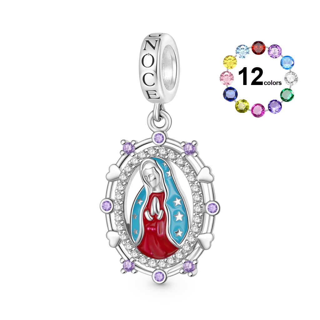 Gnoce Charm de pierre de naissance de la Vierge Marie religieuse Alliage argent plaqué platine