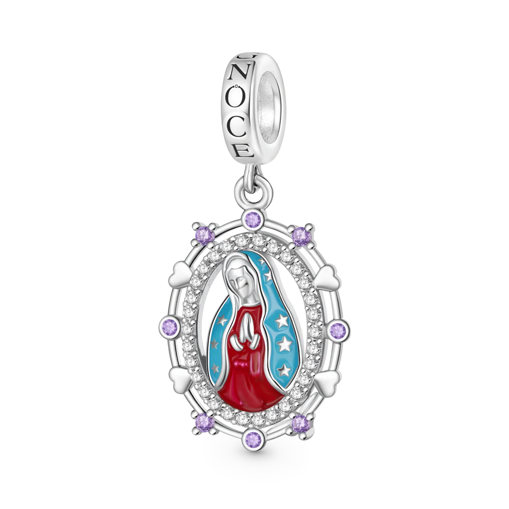 Gnoce Charm de pierre de naissance de la Vierge Marie religieuse Alliage argent plaqué platine - Image 2