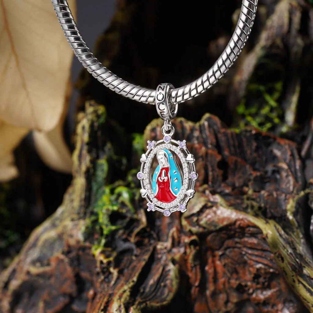 Gnoce Charm de pierre de naissance de la Vierge Marie religieuse Alliage argent plaqué platine - Image 4